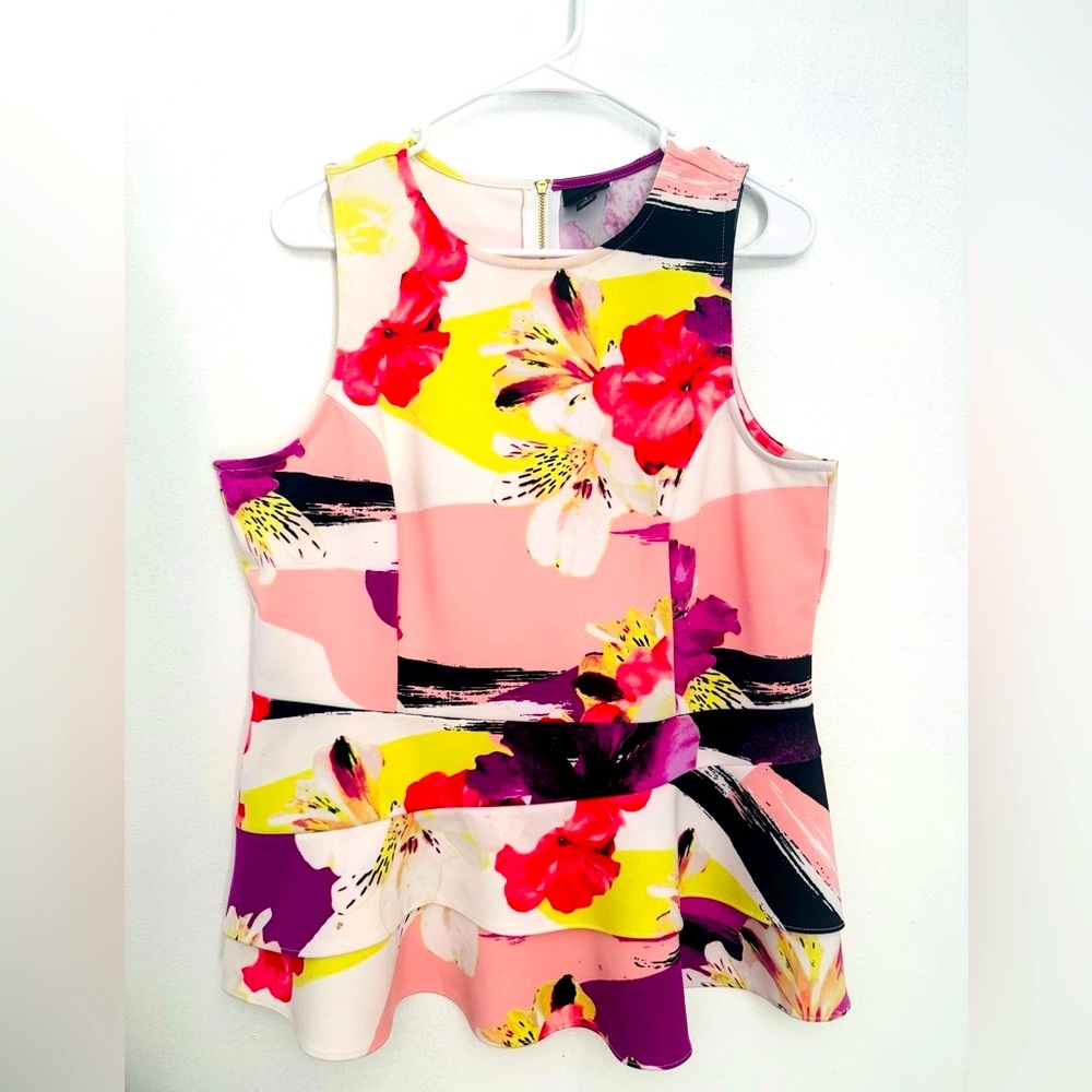 Worthington Floral Peplum Top | L | Vibrant Abstract Print